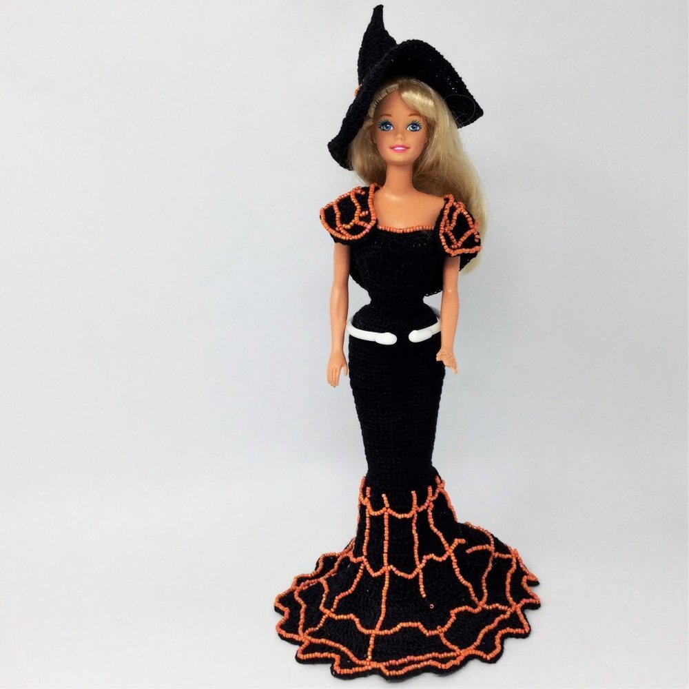Hand Crochet Barbie Witch Outfit Dress w/ Beading